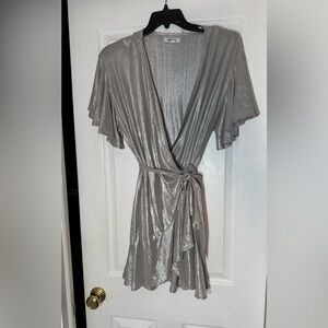 BB Dakota Metallic Silver Wrap Dress